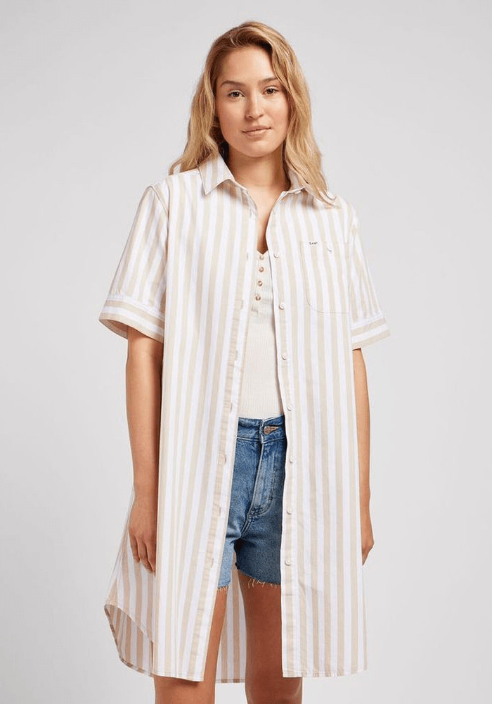 Vestido All Purpose A-Line Stripe Dress Oatmeal Stripe