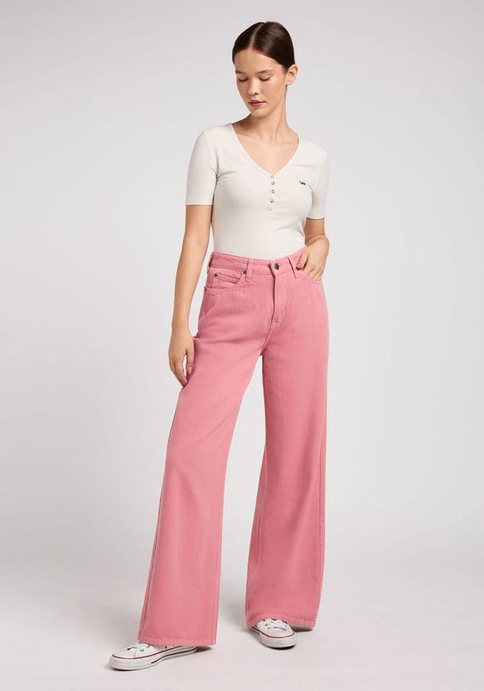 Jeans Tiro Alto Stella A Line Relaxed Fit Cassie Pink