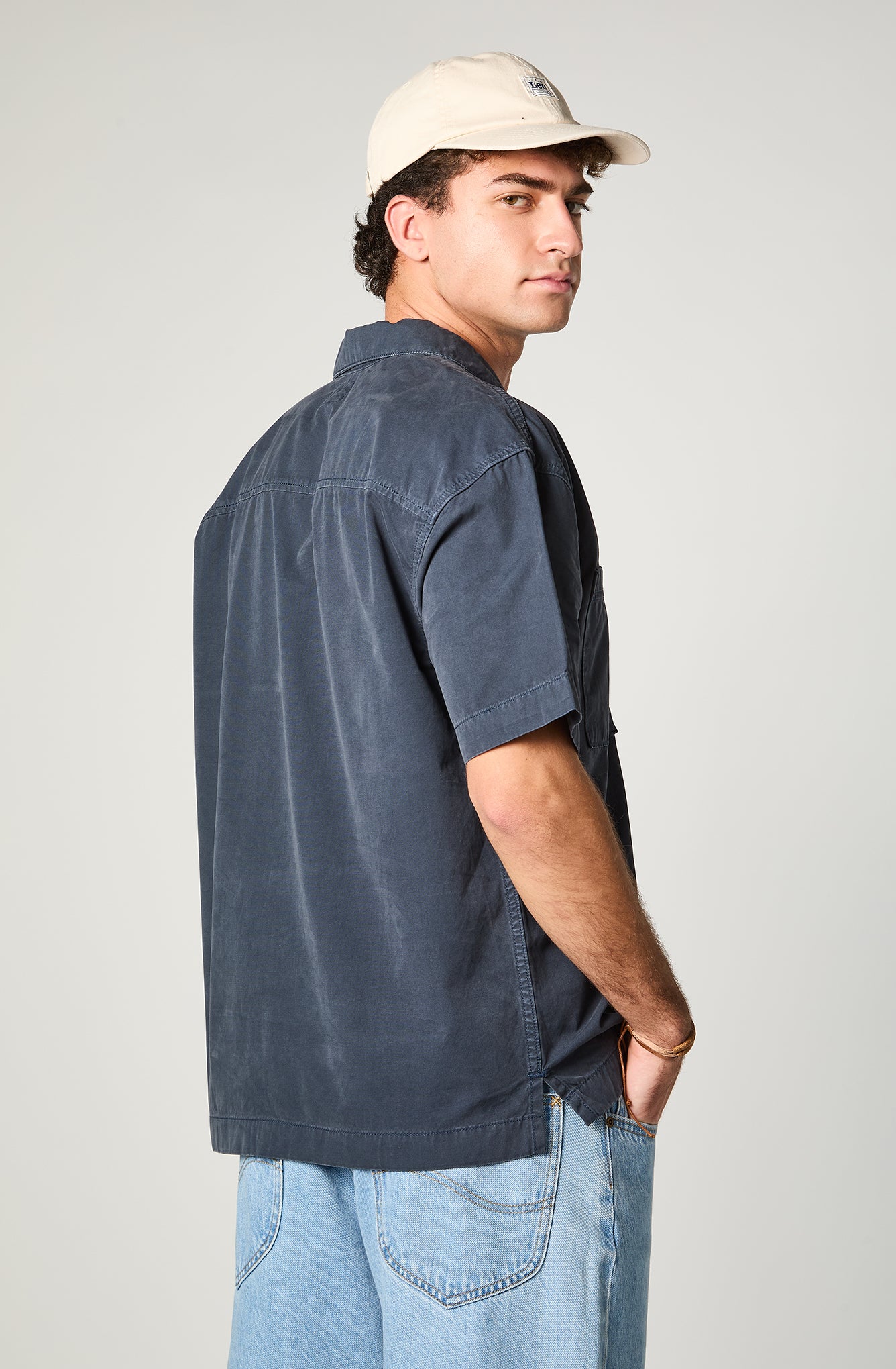 Camisa Hombre Cotton Lisa Azul