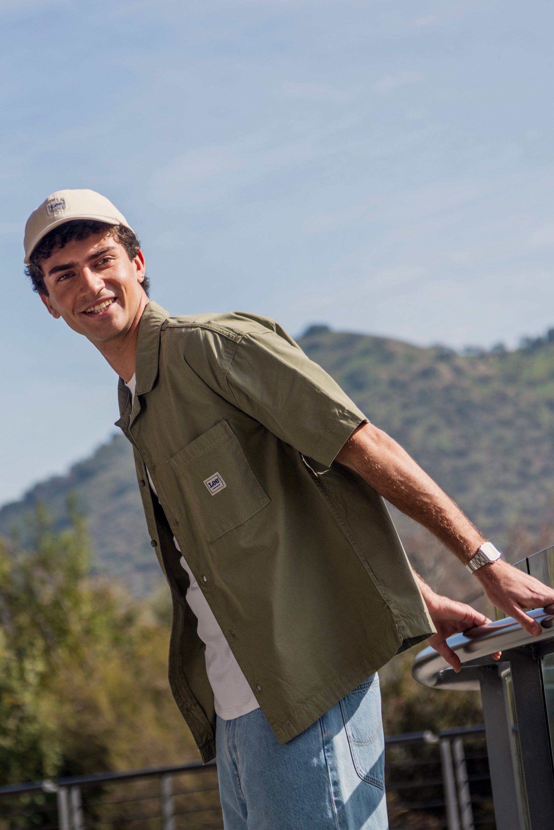 Camisa Casual Camisa Jeans Lee Camisa M/C Hombre Cotton Lisa Verde