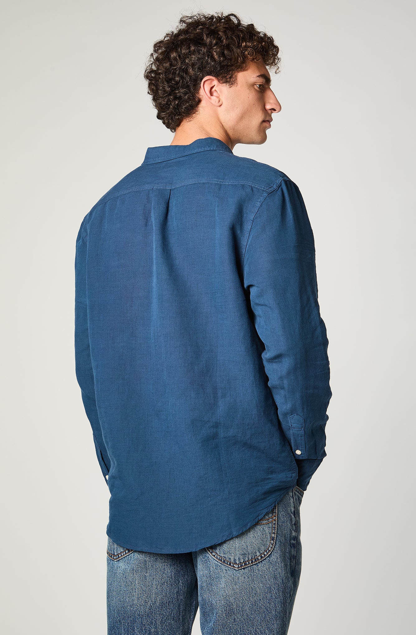 Camisa M/L Hombre Patch Clean Linen Azul
