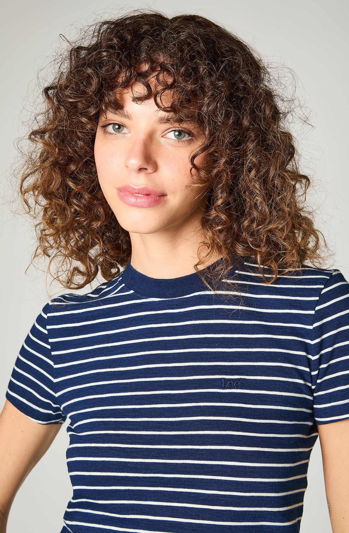 Polera Mujer Cropped Tee Indigo Stripes Blue