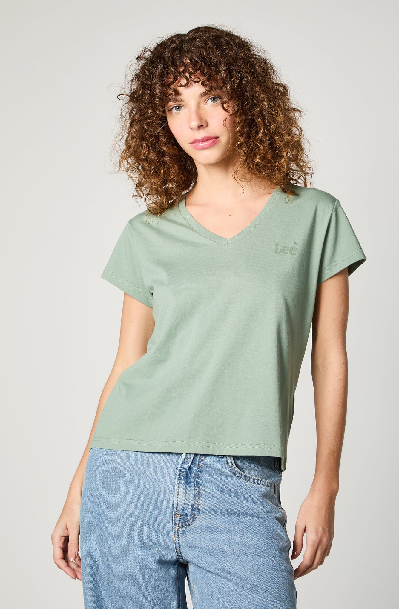 Polera Mujer Relaxed V Neck Verde