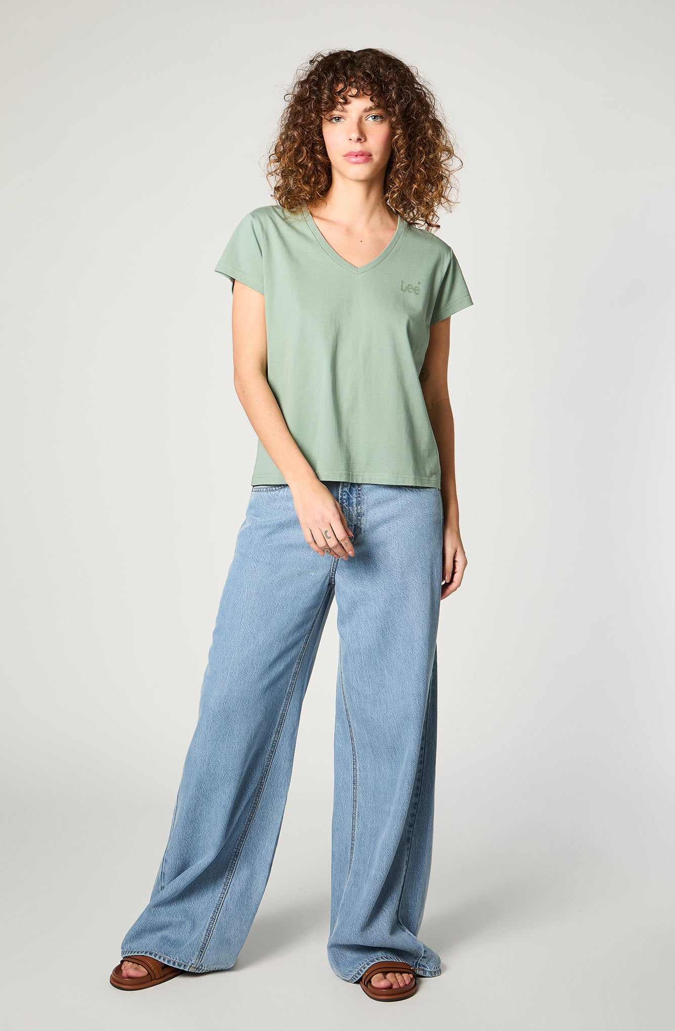 Polera Mujer Relaxed V Neck Verde