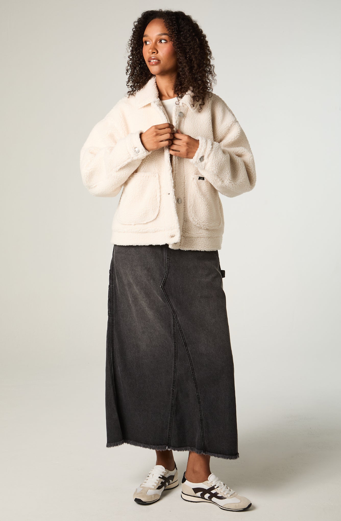 Chaqueta Mujer Crop Ecru Sherpa