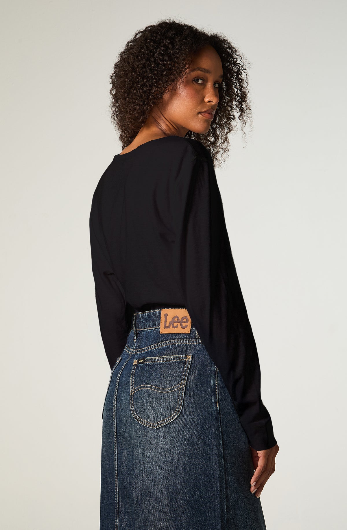 Polera ML Mujer Regular Negro Henley