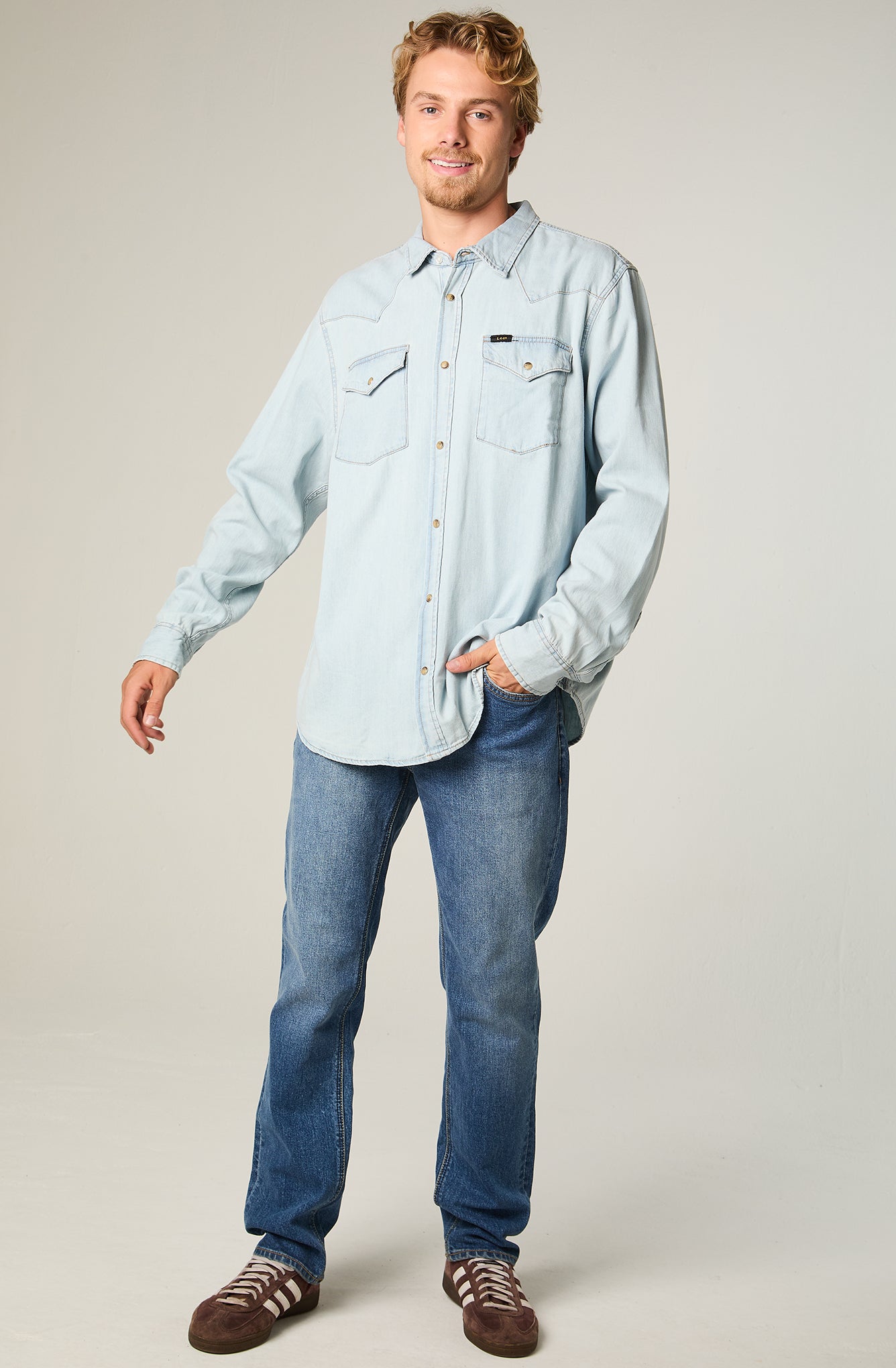 Camisa Hombre Regular Western Celeste
