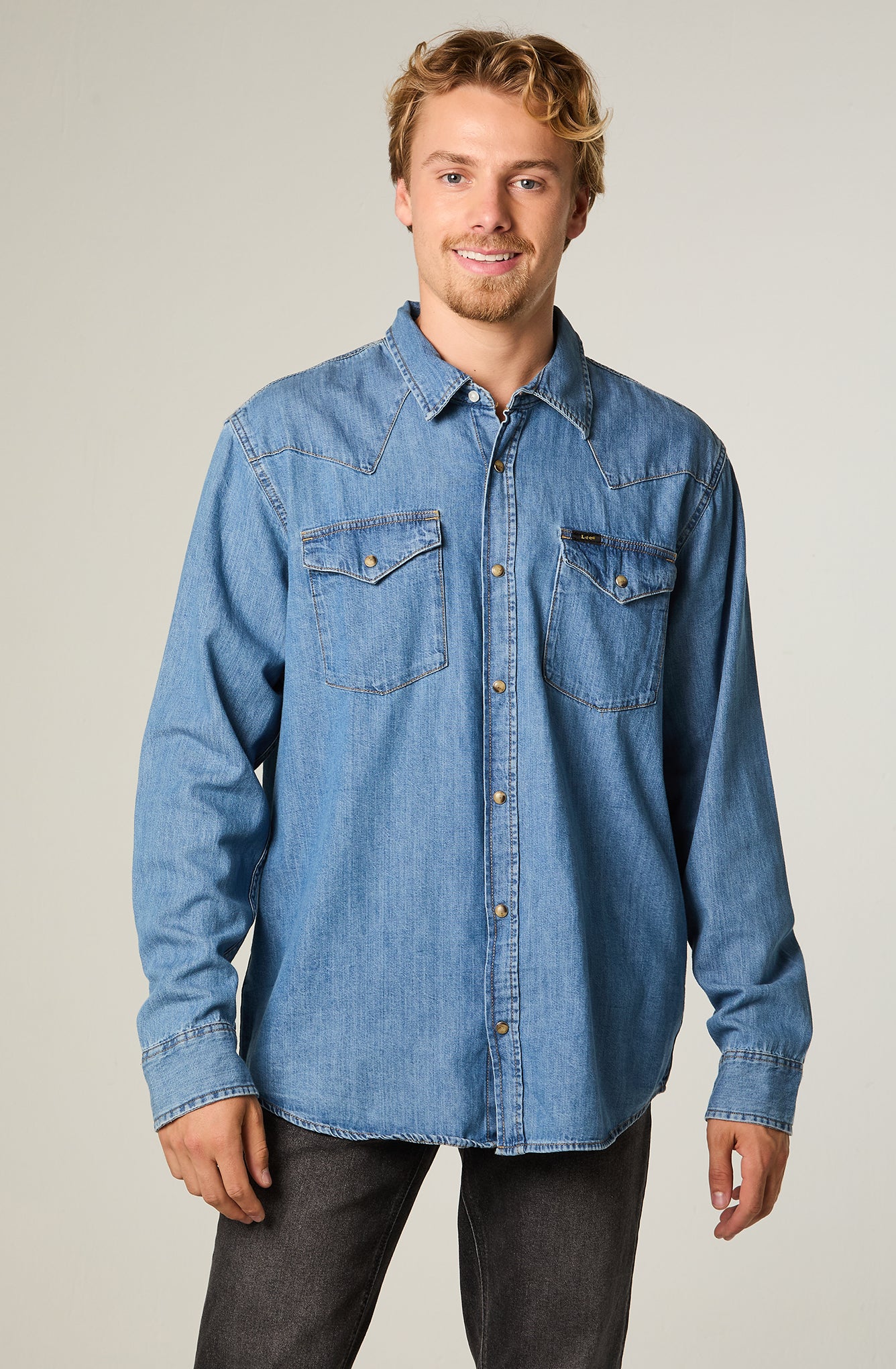 Camisa Hombre Regular Western Azul