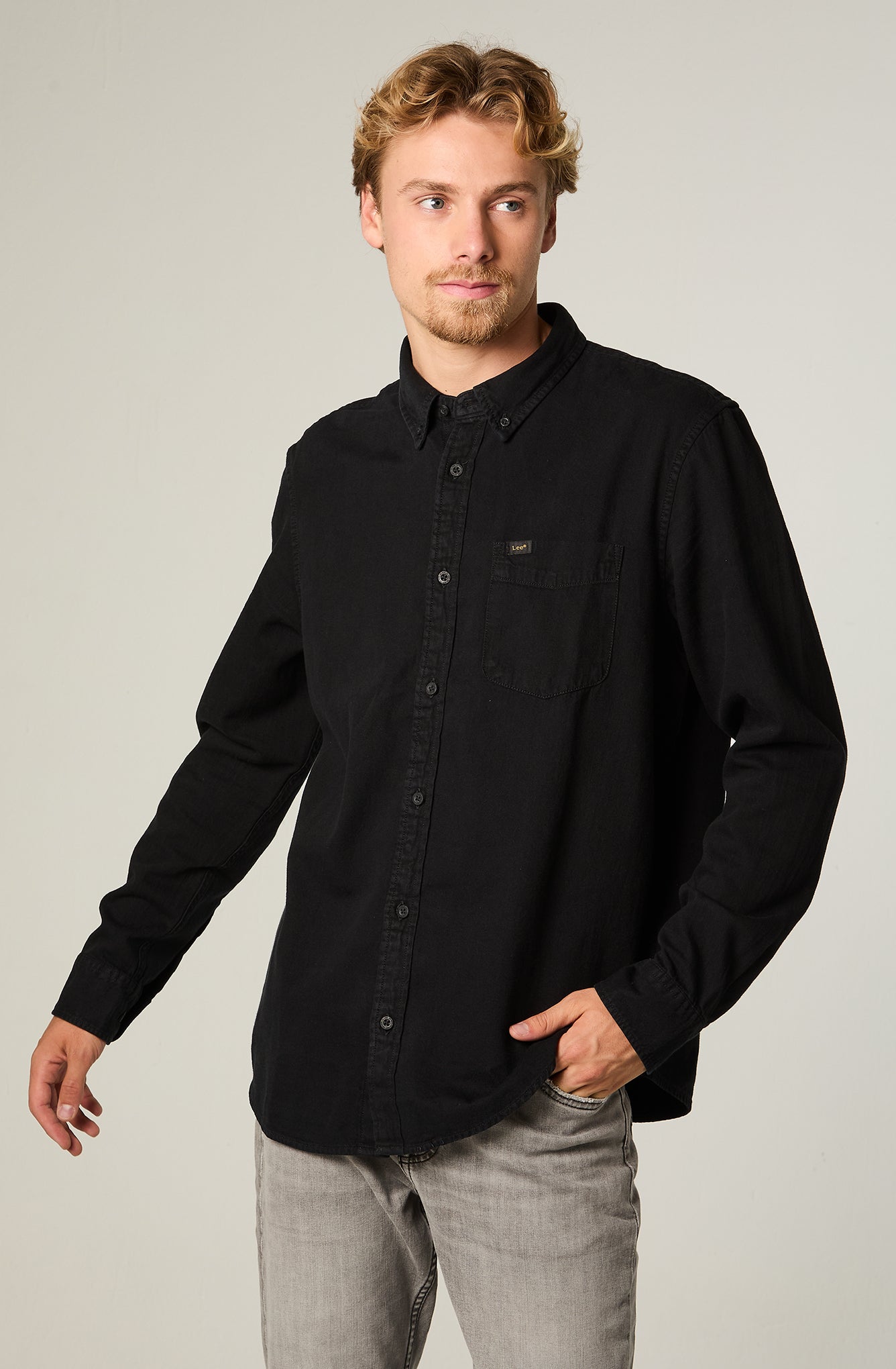 Camisa Hombre Button Down Black Denim