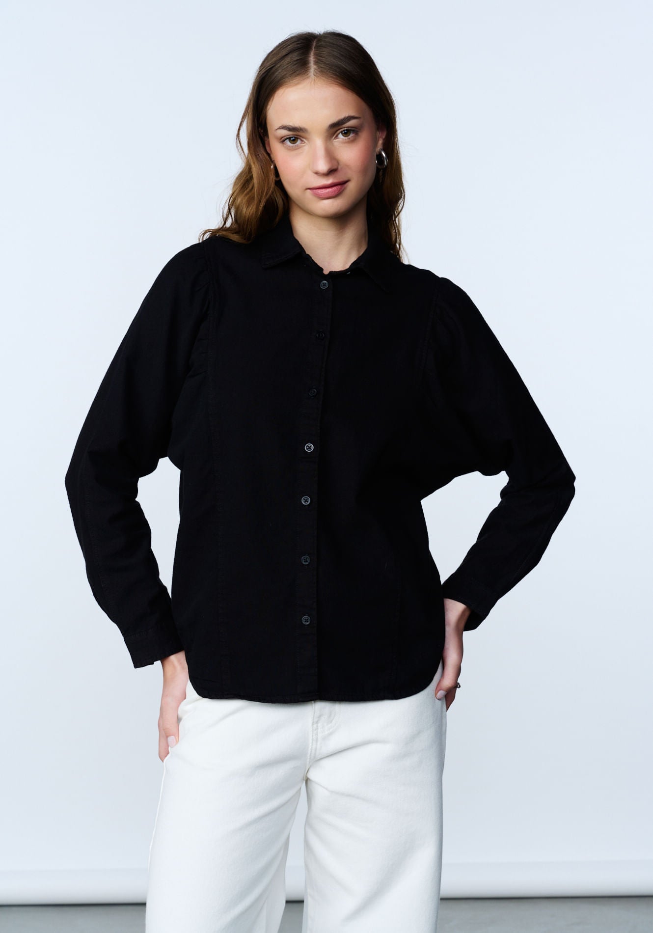 Blusa Mujer Volume Sleeve Shirt Black Yonder