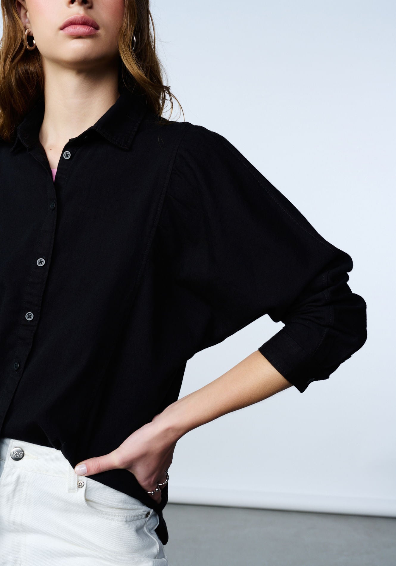 Blusa Mujer Volume Sleeve Shirt Black Yonder