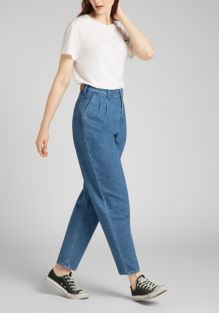 Jeans Mujer Tiro Alto Pleated Stella Tapered Fit Washed Nova