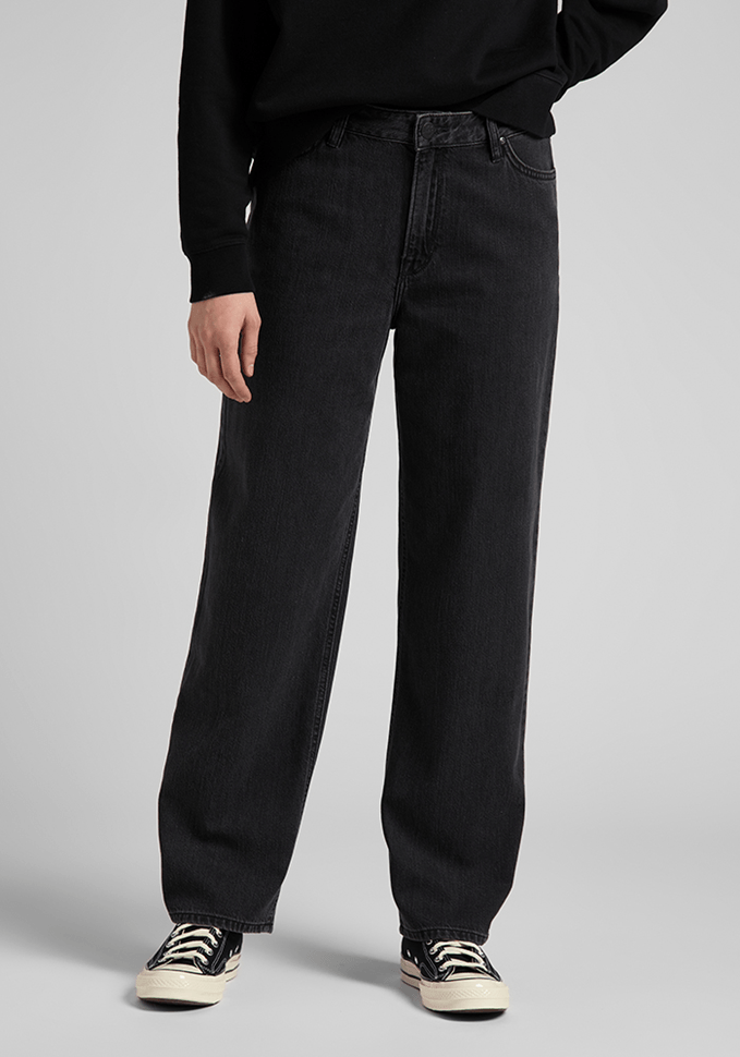 Jeans Mujer Tiro Alto Wide Leg Long Relaxed Fit Black Duns