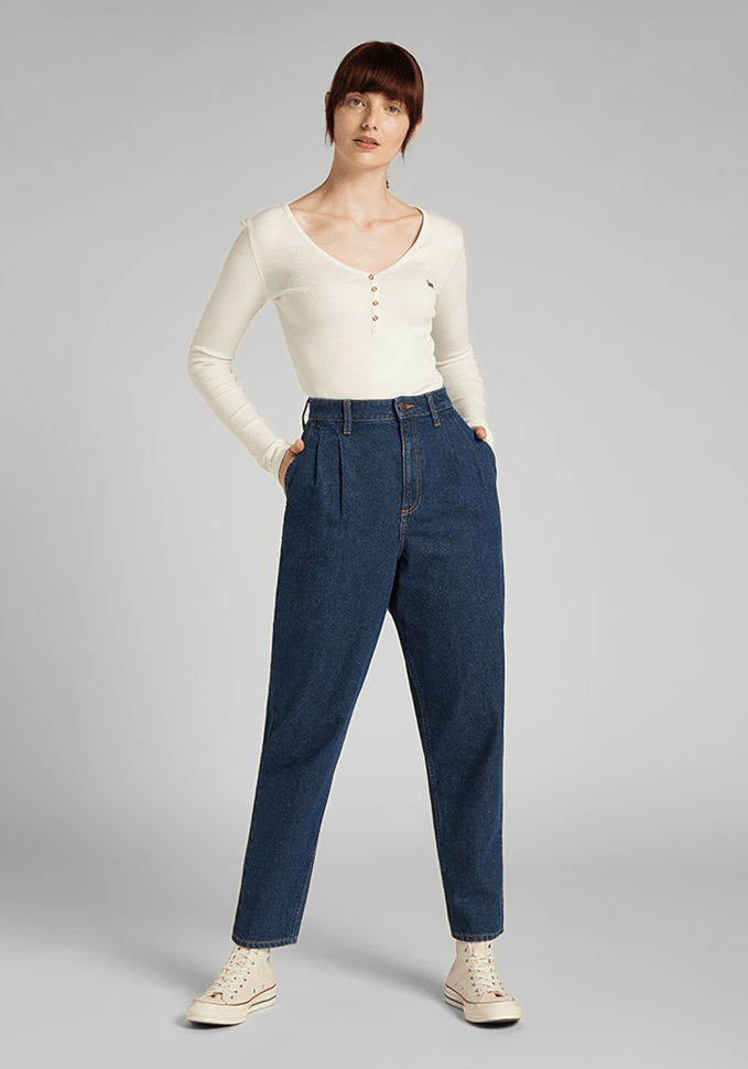 Jeans Mujer Tiro Alto Pleated Stella Tapered Relaxed Fit Dark Stone Bolton