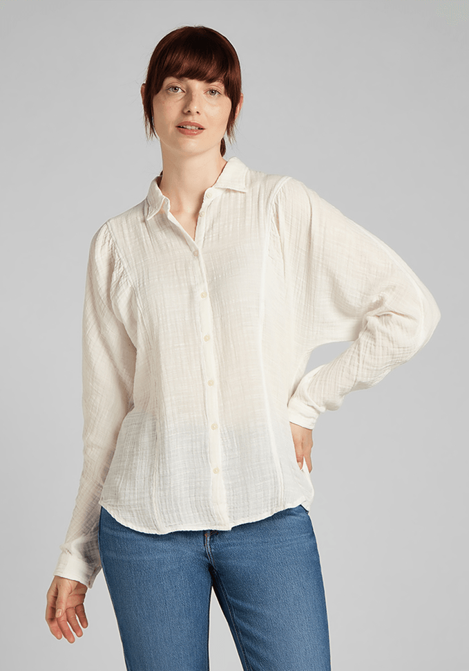 Blusa Mujer Volume Sleeve Shirt White Canvas