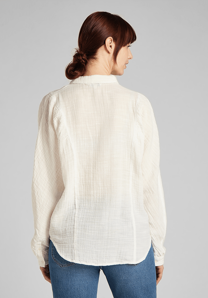 Blusa Mujer Volume Sleeve Shirt White Canvas