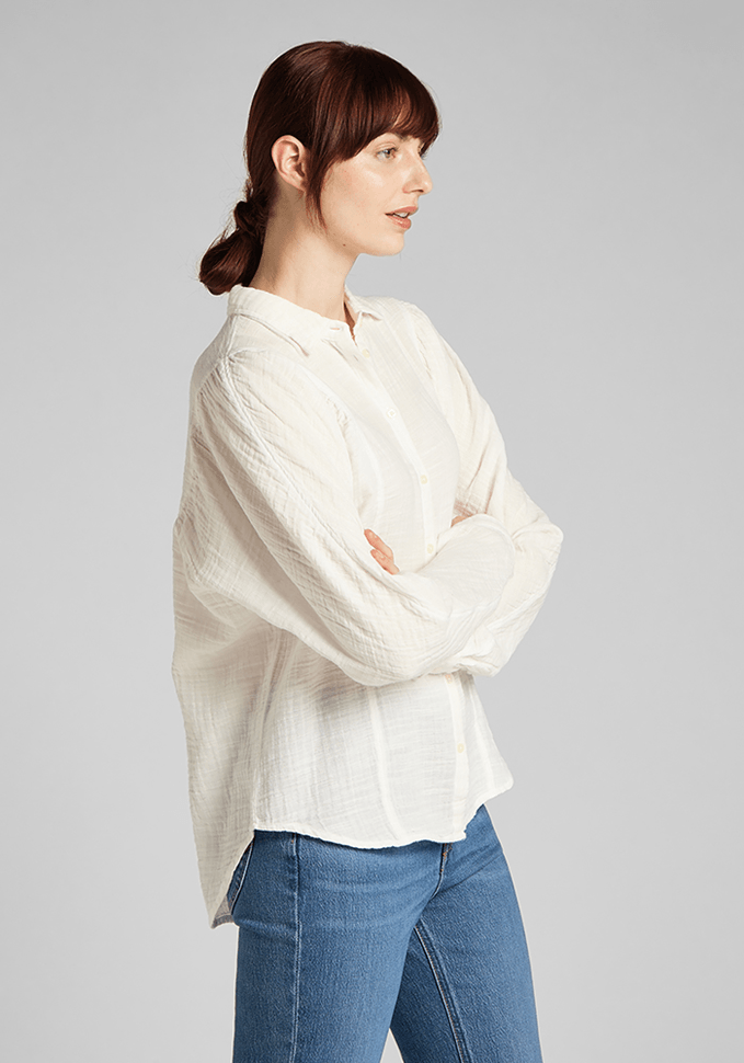 Blusa Mujer Volume Sleeve Shirt White Canvas