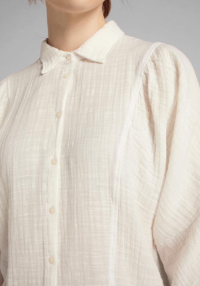 Blusa Mujer Volume Sleeve Shirt White Canvas