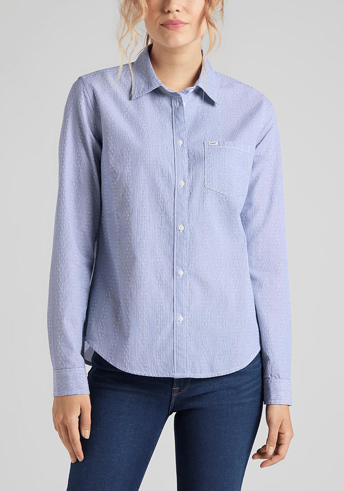 Camisa Mujer Regular White Blue Stripes