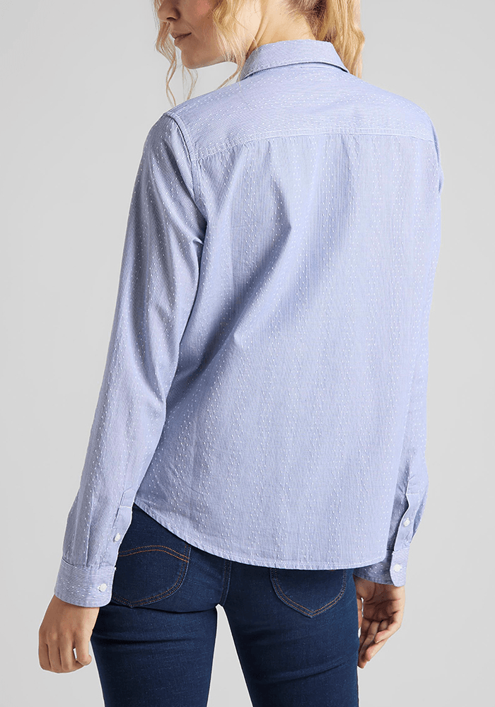 Camisa Mujer Regular White Blue Stripes