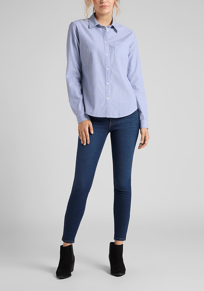 Camisa Mujer Regular White Blue Stripes