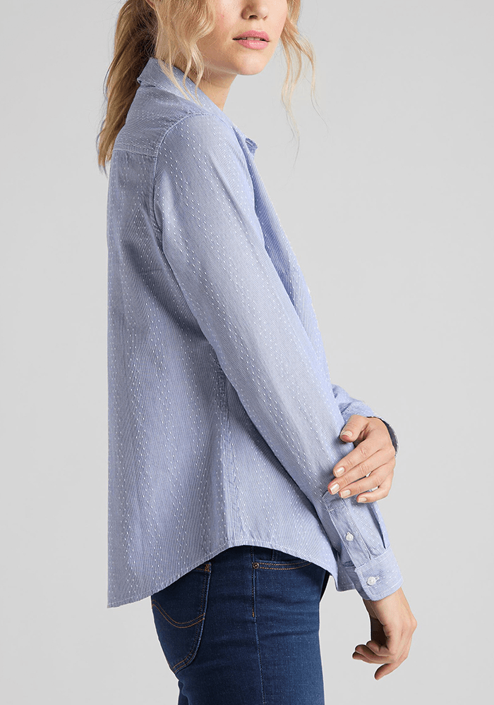 Camisa Mujer Regular White Blue Stripes