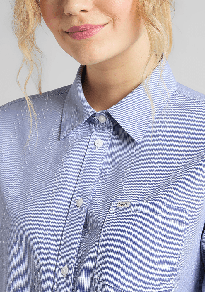 Camisa Mujer Regular White Blue Stripes