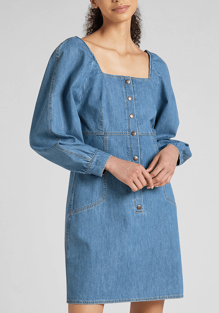 Vestido Mujer Puff Sleeves Mid Stone