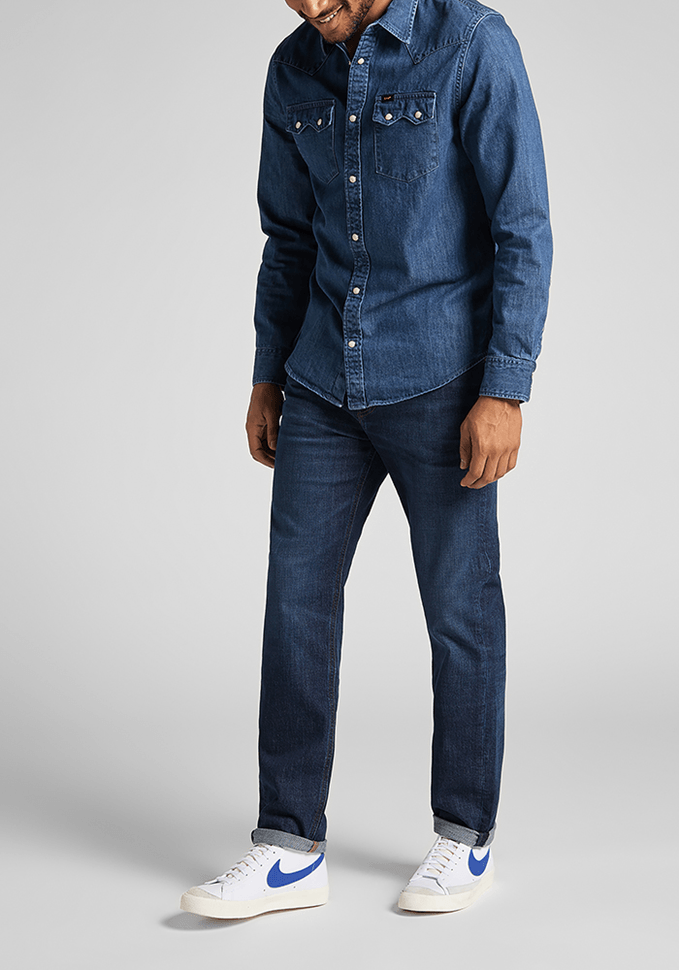 Jeans Hombre Austin Regular Tapered Fit Dark Worn Foam