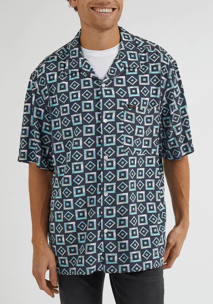 Camisa Hombre Manga Corta Resort Shirt Wash Black