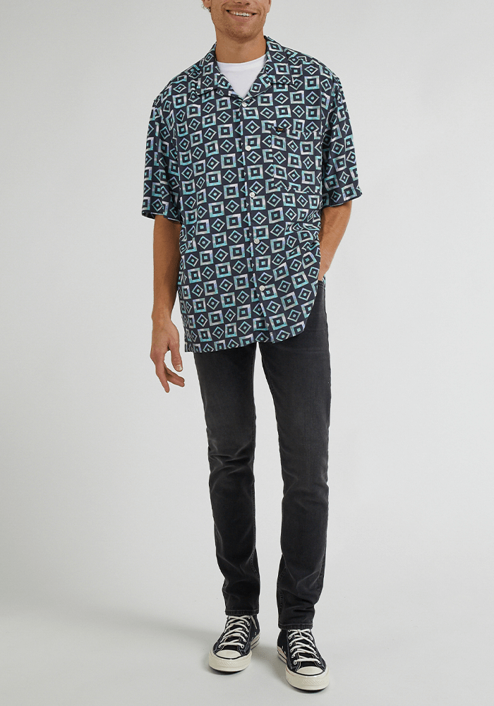 Camisa Hombre Manga Corta Resort Shirt Wash Black