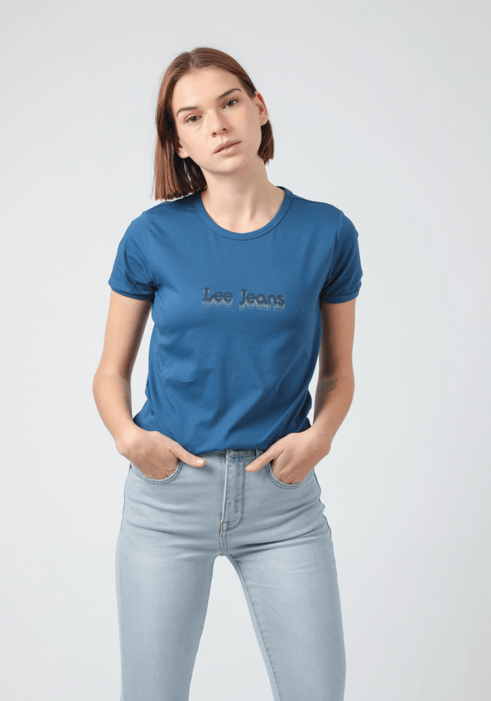 Polera Mujer Logo Vintage Tee Washed Blue