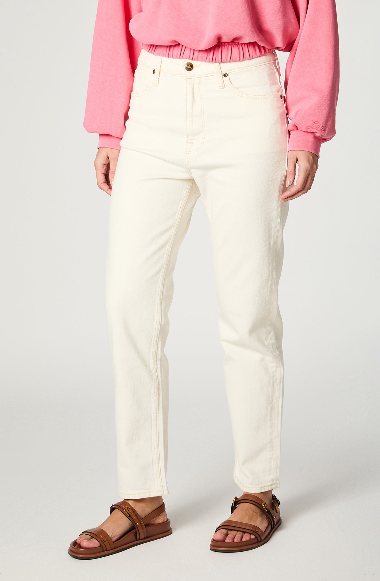 Jeans Tiro Alto Carol Regular Straight Fit Concrete White