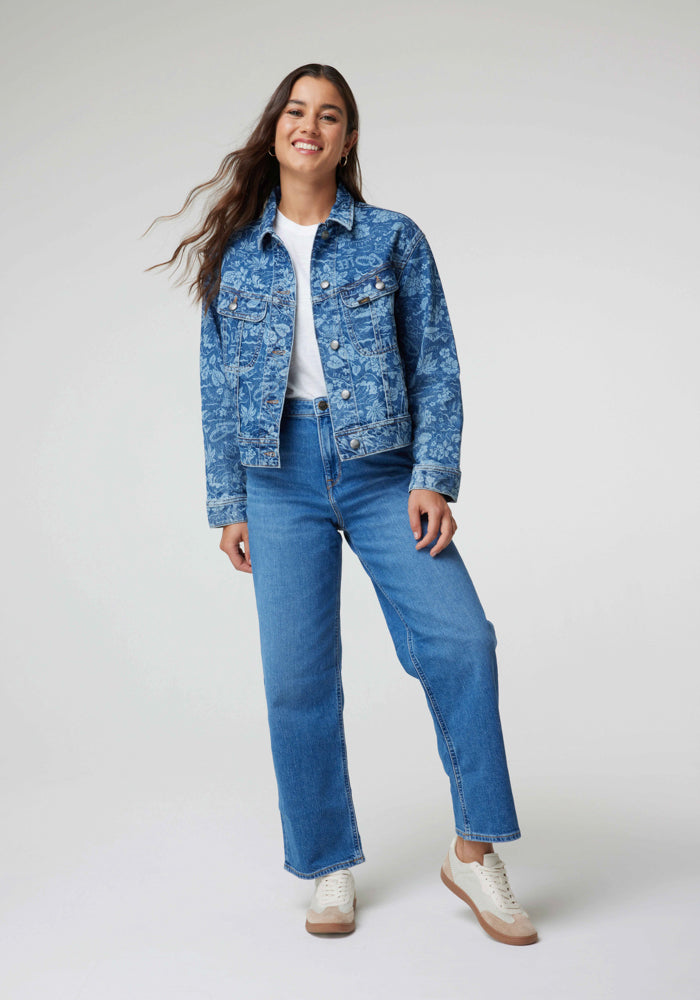 Chaqueta Cropped Printed Tropical Denim - XS
