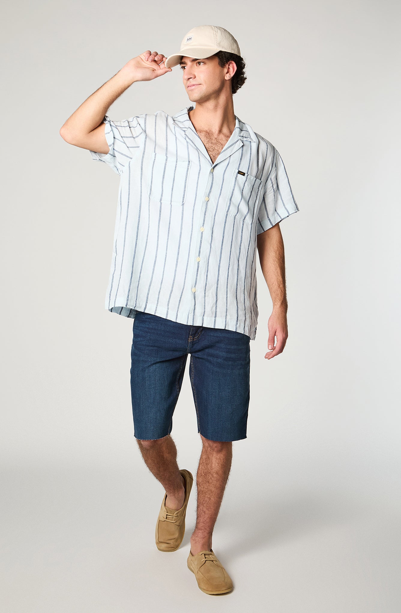 Camisa Hombre Two Pocket Lino Celeste