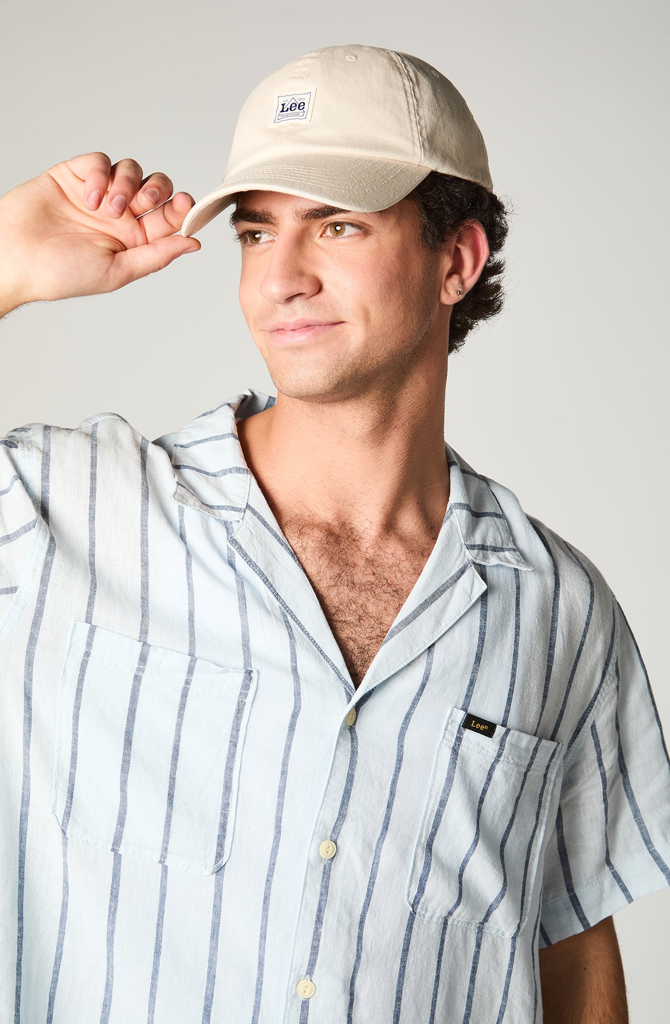 Camisa Hombre Two Pocket Lino Celeste