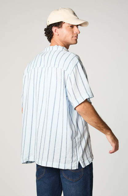 Camisa Hombre Two Pocket Lino Celeste