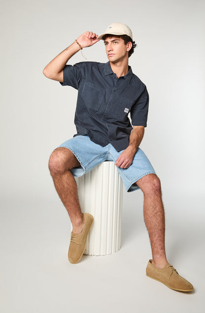Camisa Hombre Cotton Lisa Azul