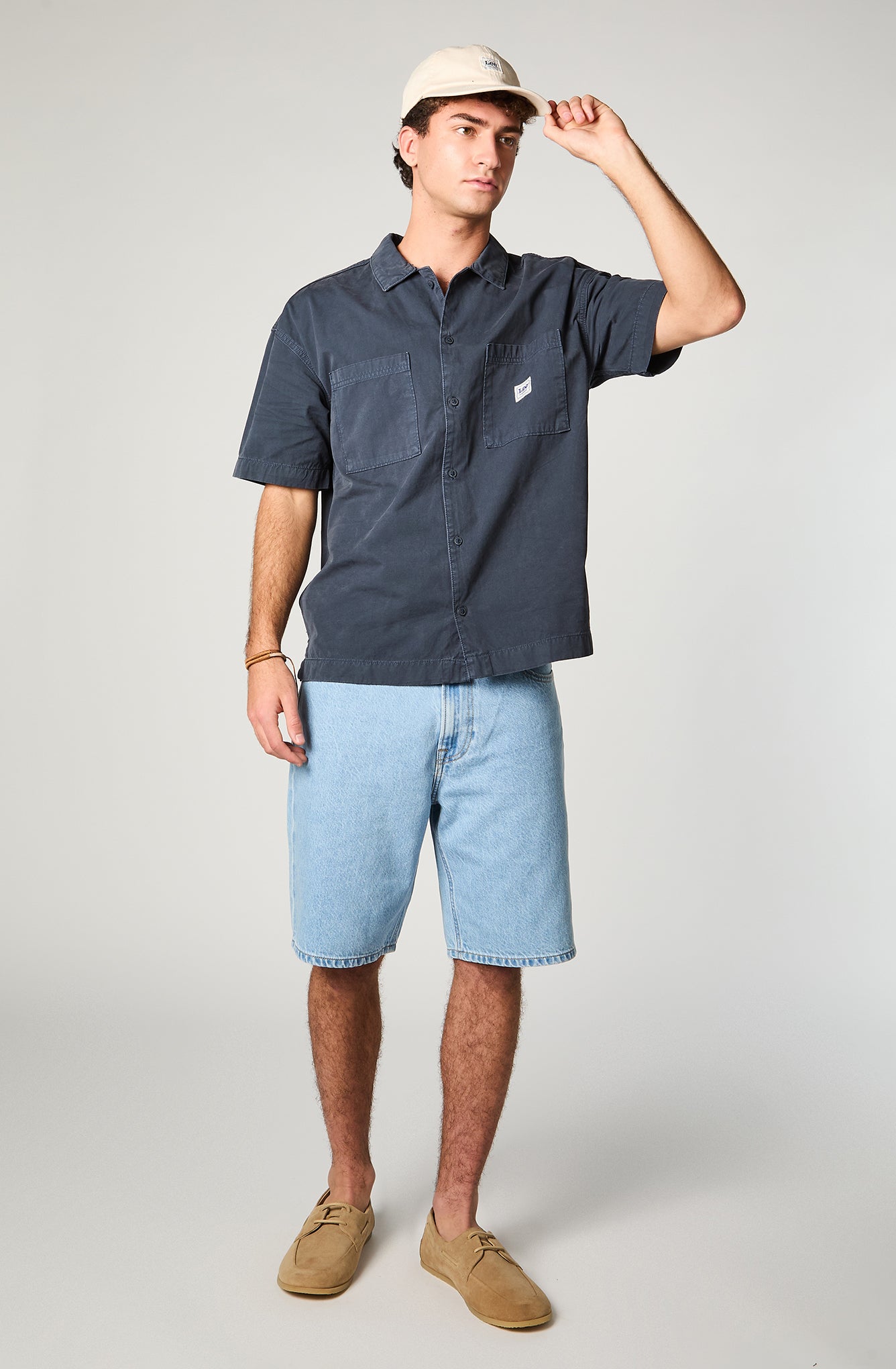 Camisa Hombre Cotton Lisa Azul