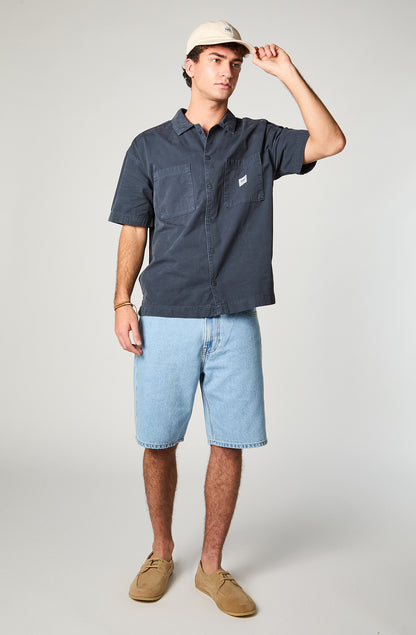 Camisa Hombre Cotton Lisa Azul