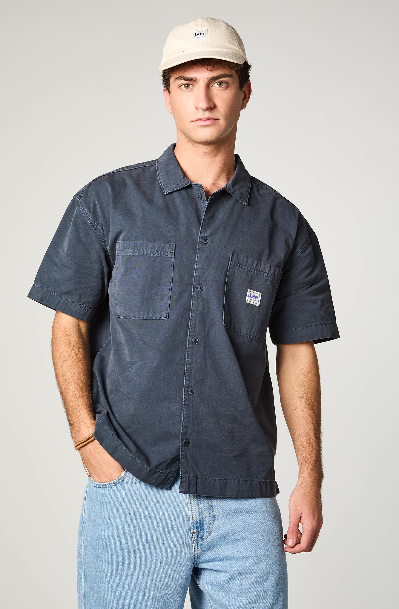 Camisa Hombre Cotton Lisa Azul