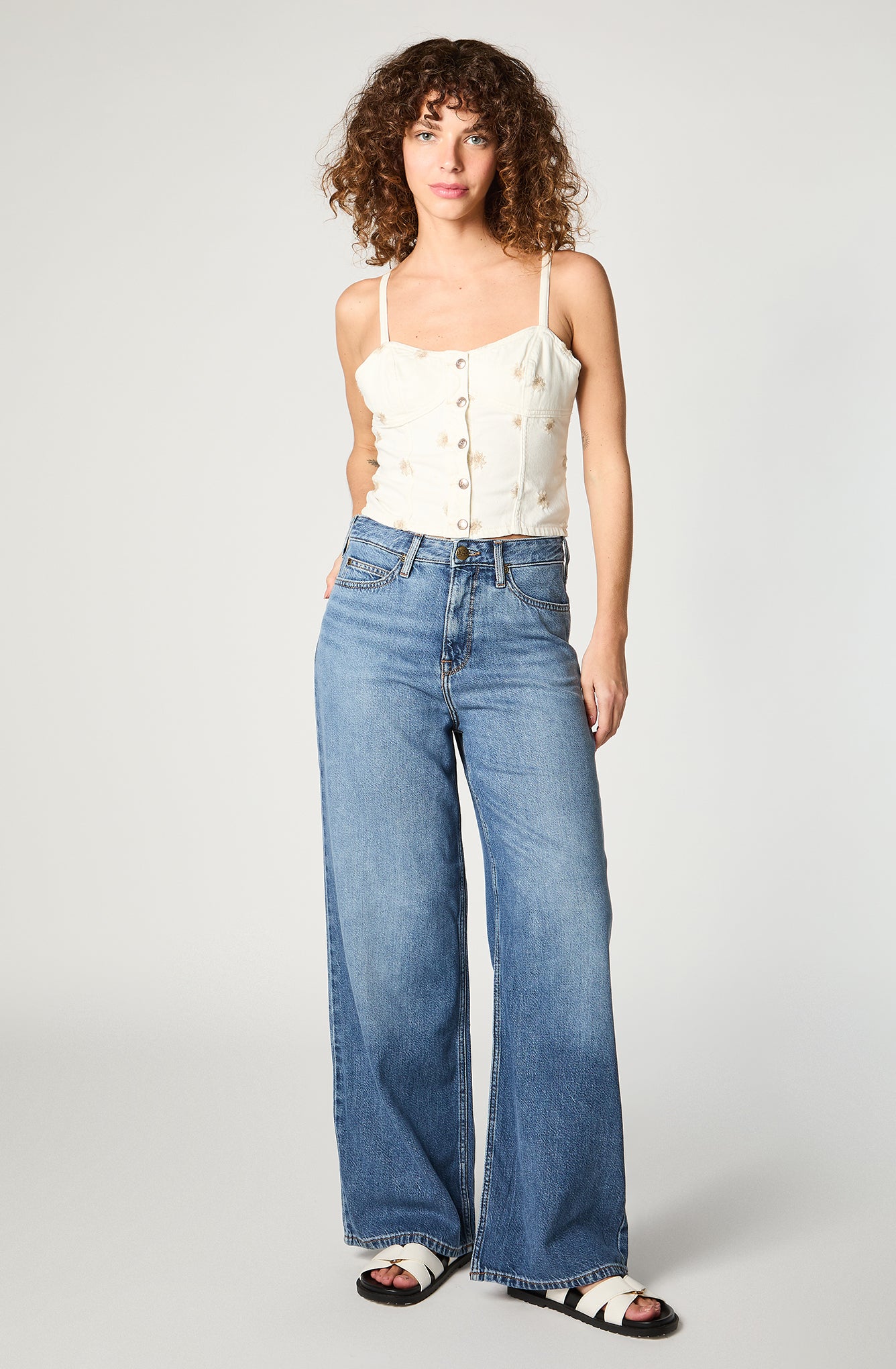 Camisa Mujer Embroidery top Beige