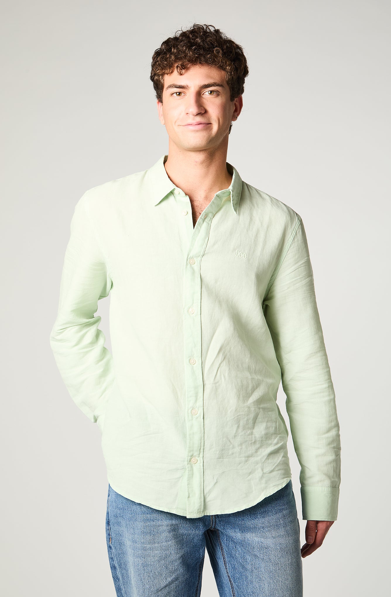Camisa M/L Hombre Patch Clean Linen Verde