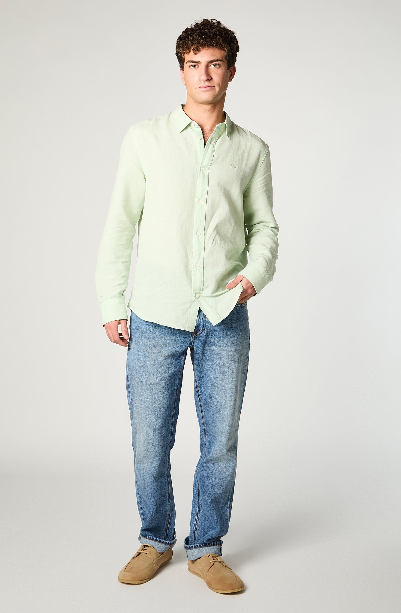 Camisa M/L Hombre Patch Clean Linen Verde