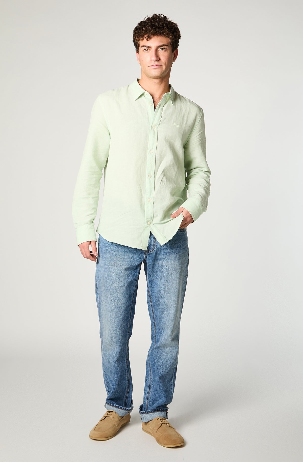 Camisa M/L Hombre Patch Clean Linen Verde - S