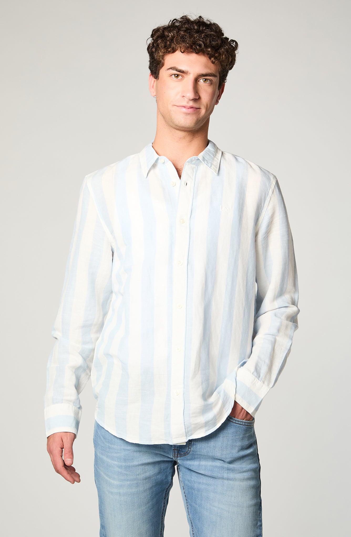 Camisa Hombre Patch Clean Linen Celeste