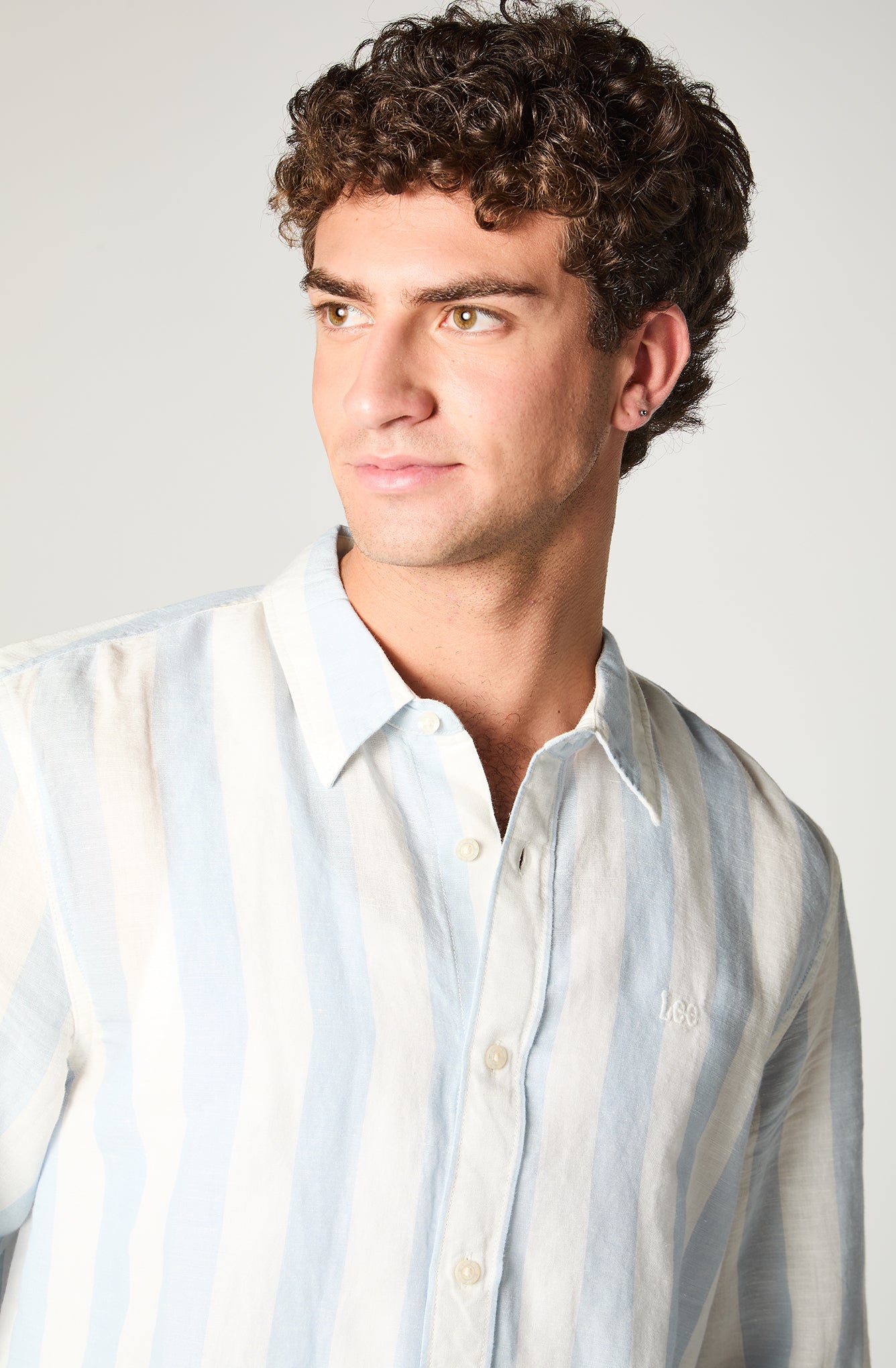 Camisa Hombre Patch Clean Linen Celeste