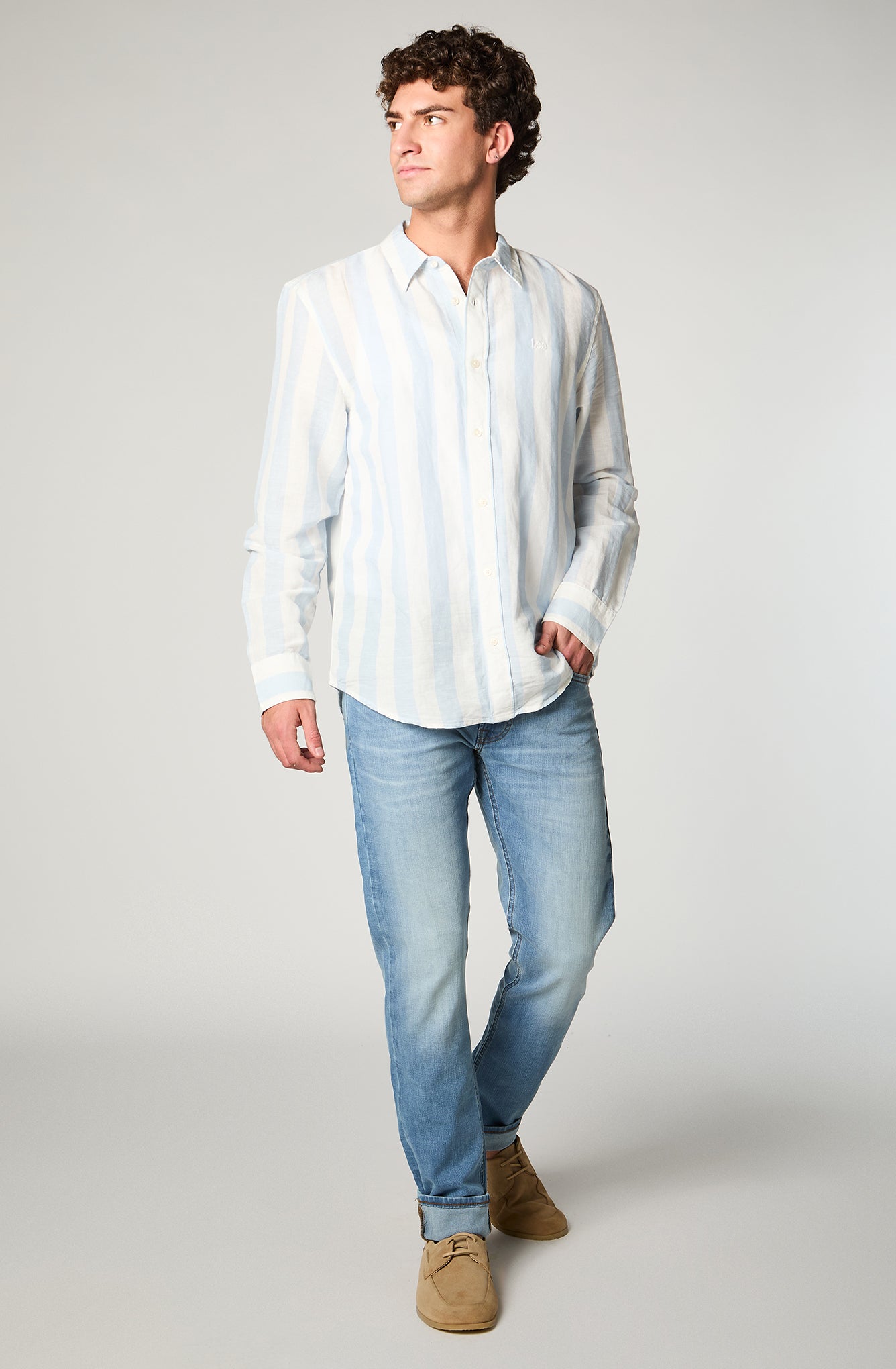 Camisa Hombre Patch Clean Linen Celeste