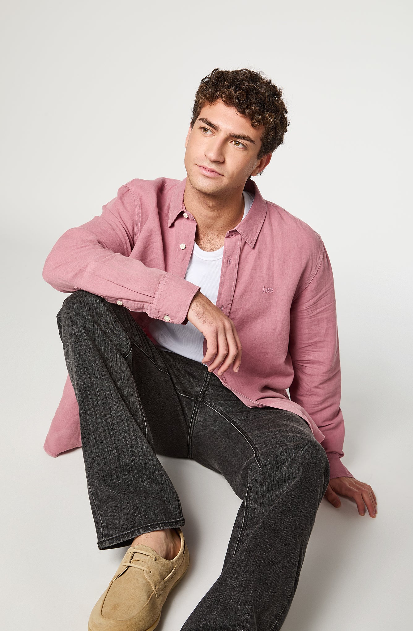 Camisa Hombre Patch Shirt / Ls Clean Linen Rosado