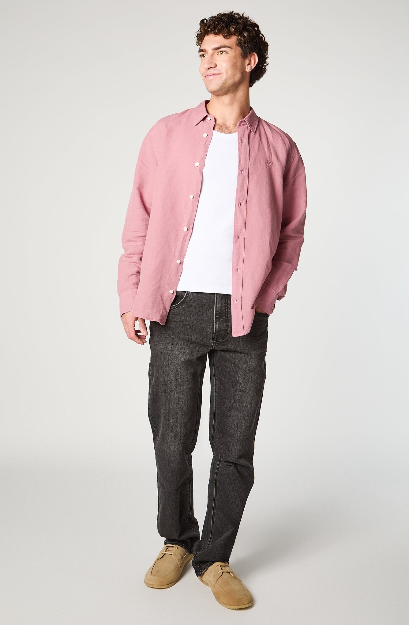 Camisa Hombre Patch Shirt / Ls Clean Linen Rosado